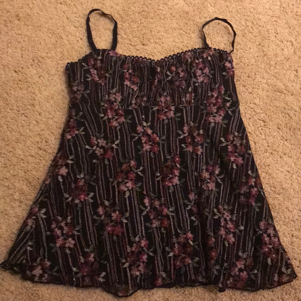 Pink and black flowery tank top